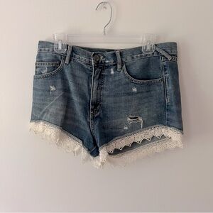 Free People Lace Trim Denim Shorts 28